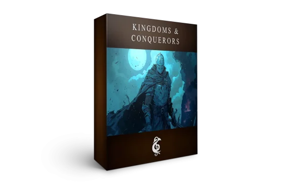 A 3D graphic of the album "Kingdoms & Conquerors". Authored by Michael Ghelfi Studios (MGS). Illustrates [alt text].