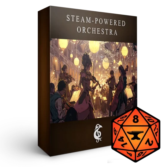 A 3D graphic for the album "Steam-Powered Orchestra" with the FoundryVTT logo. Illustrates [alt text].