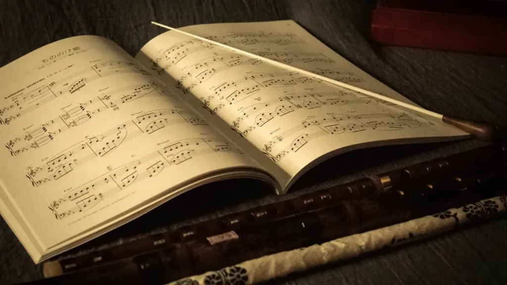 An open book on a table.