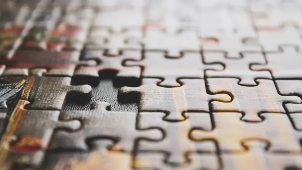 Photo of brown and black jigsaw puzzle.
