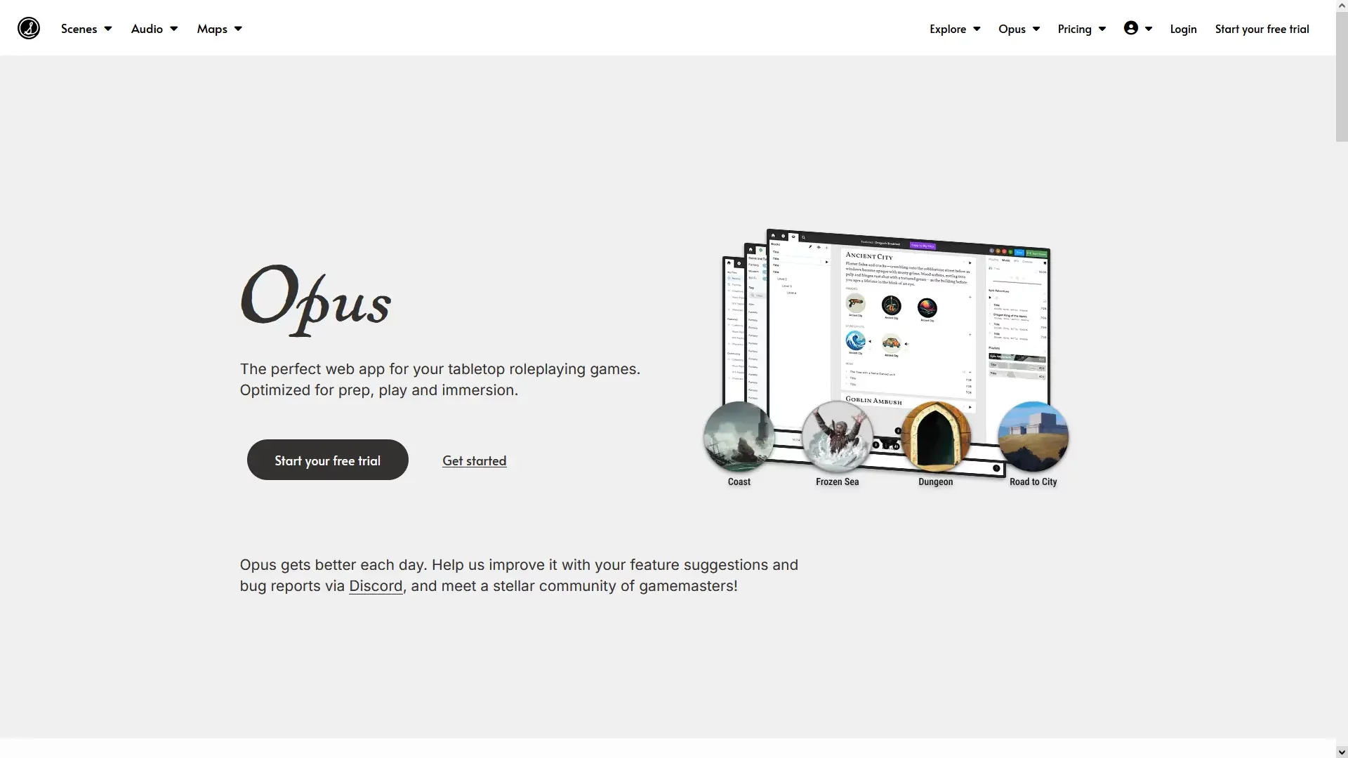 A screenshot of dScryb's Opus homepage.