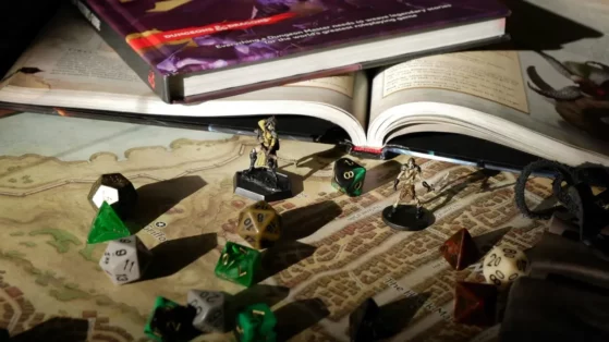 figurines-and-dice-on-board Figurines and Dice on Board Game Map.