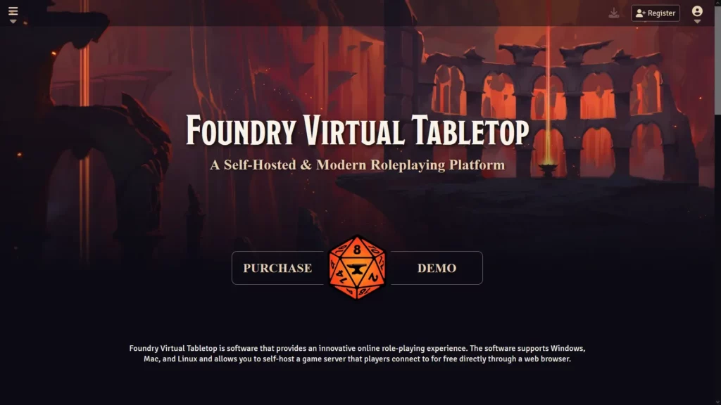A screenshot of the FoundryVTT's homepage.