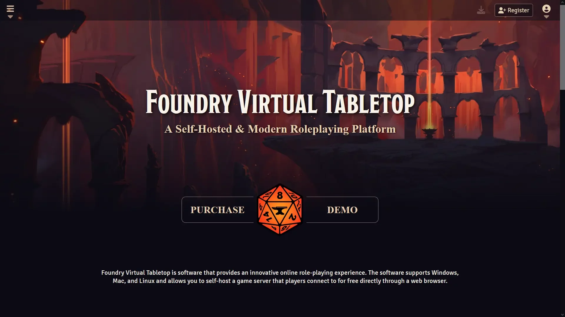 foundry-vtt-homepage A screenshot of the FoundryVTT's homepage.