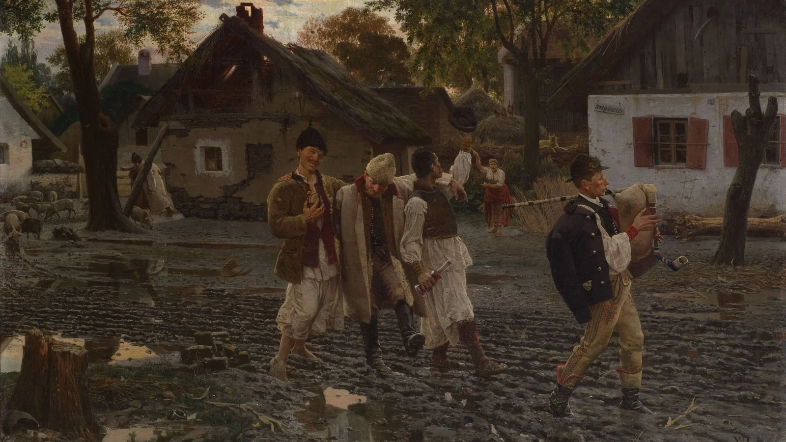 village-boys-painting A painting of several cheery young men parading through their village.