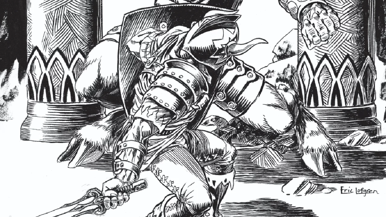 ShadowdarkFighter Arcane Library fighter fighting a minotaur