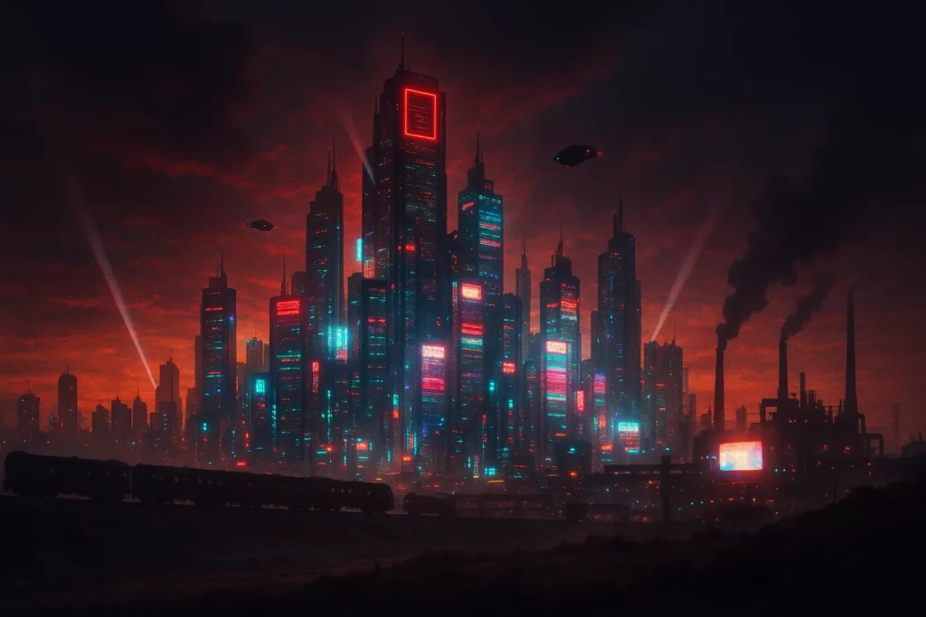 A skyline at dusk.