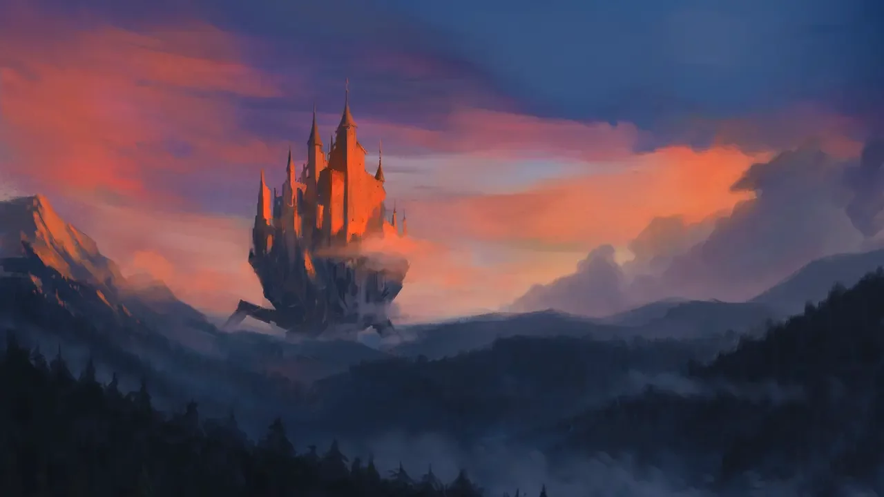 pathfinder-walking-castle A digital artwork of a walking castle.