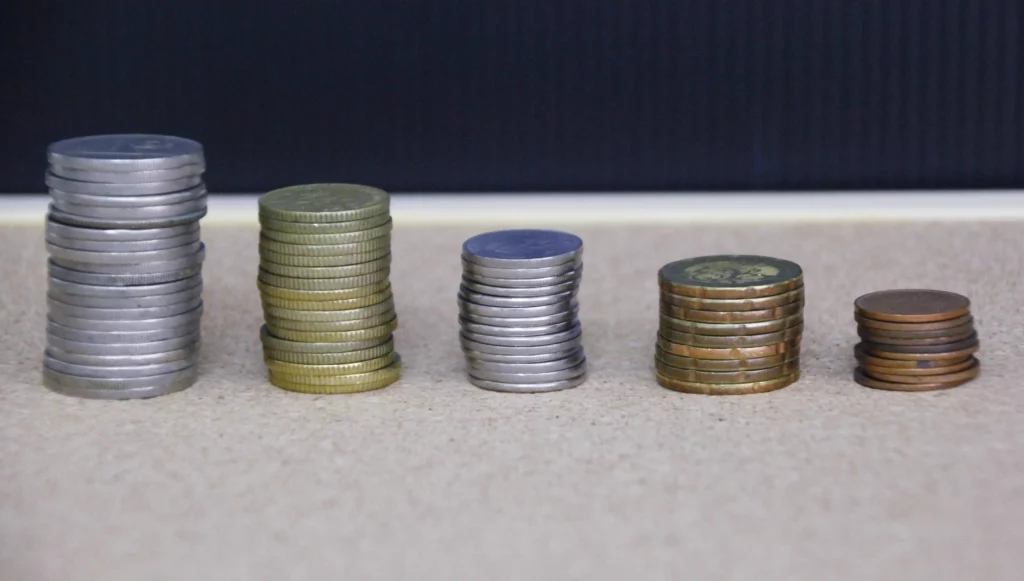 Silver and gold round coins.